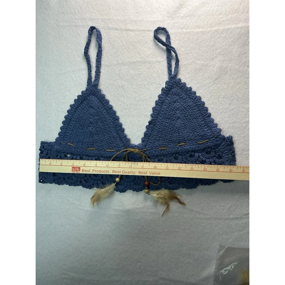 Crochet Bikini Top Color Denim Blue Size M/L New